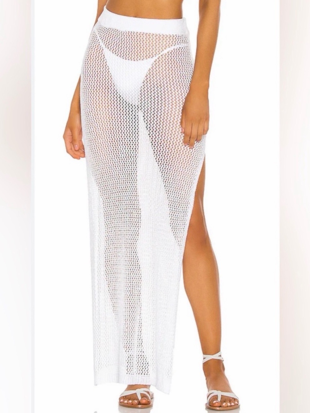 superdown White Sheer Mesh Maxi Swim Cover-Up Skirt
